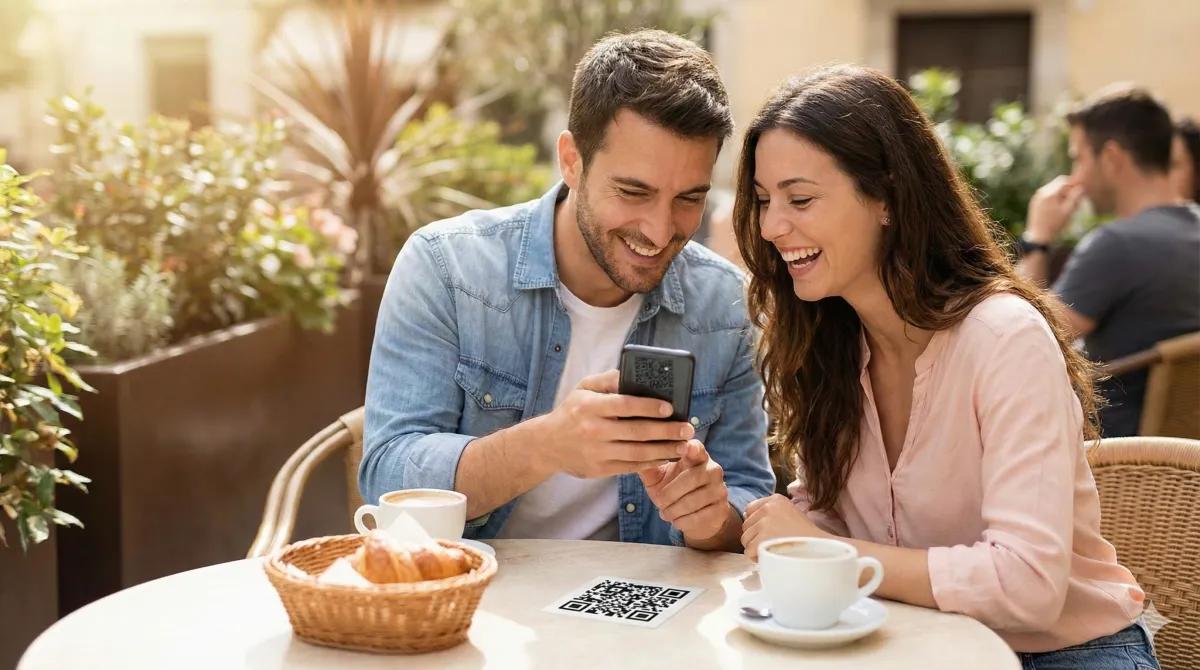 Happy couple using digital menu